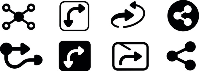 Modern share and redirect icons set for UI design, web and app interface, digital communication, navigation, vector graphics, connectivity
