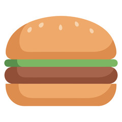 Simple flat design hamburger icon with sesame seed bun