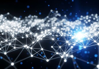 Abstract Network Connection: Futuristic Digital Data Flow, Glowing Nodes and Lines, Blue and White Tech Background