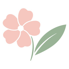 Simple pastel pink flower with green leaf illustration