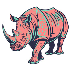 Fototapeta premium Pink and blue rhinoceros illustration isolated on white background