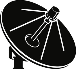A black and white illustration of a satellite dish with support structure and radiating spokes design silhouette