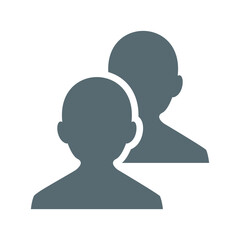 Two gray silhouette figures depicting people or users in a simple and minimalist design format icon