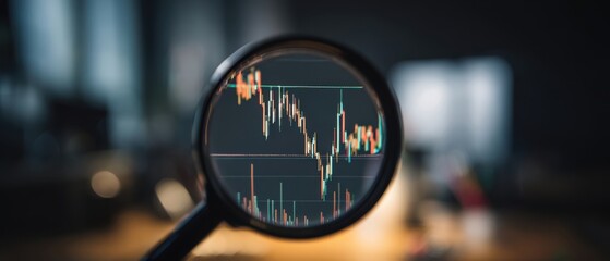 The magnifying glass revealing intricate details of a financial market chart.