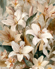 Fototapeta premium Elegant White Lily Botanical Illustration with Soft Pastel Background