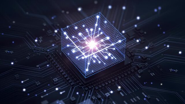 Innovative isometric illustration showcasing advanced quantum processor technology in a modern setting