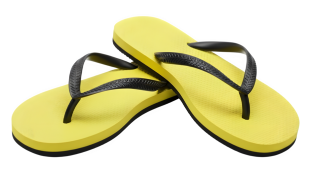 Yellow summer footwear, beach sandals for women and men, flip flops fashion style