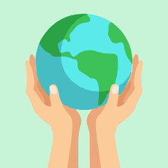 Human hands holding the planet Earth with care. A concept of global environmental protection and sustainability.