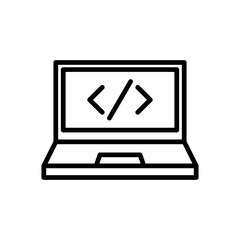 Coding Icon on Laptop Screen – Programmer, Web Developer, HTML Code Symbol