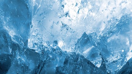 Ultra-close-up transparent ice texture with blue hue, ideal background for product presentations, PowerPoint slides, and wallpapers in minimalist style.
