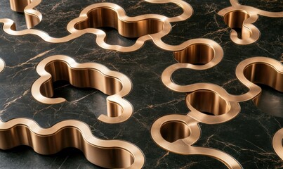Abstract bronze inlays on dark stone surface design pattern background