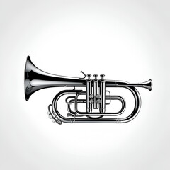 Naklejka premium Illustrazione a linea continua di una tromba, isolata su sfondo bianco. Serie strumenti musicali