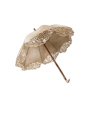 Vintage lace parasol displayed on a white background capturing elegant design and intricate craftsmanship © Iryna