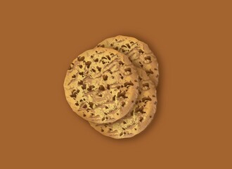 Chocolate chip cookies on a brown background