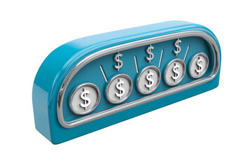 Retro blue game show prize counter with dollar signs isolated on transparent background