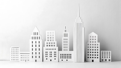 Minimalist White Cityscape: Abstract Architecture with Building Models and Clean, Modern Design on a Plain Backdrop.