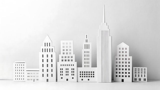 Minimalist White Cityscape: Abstract Architecture with Building Models and Clean, Modern Design on a Plain Backdrop.