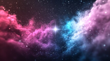 Naklejka premium A tranquil cosmic swirl detailed abstract background. Soft, pastel-colored clouds of stardust gently drift and spiral around a serene, glowing star, creating a peaceful and ethereal scene.
