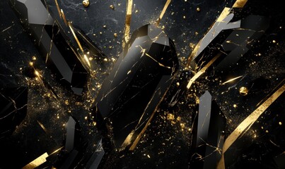 Abstract fracture pattern with dark shapes and gold highlights background