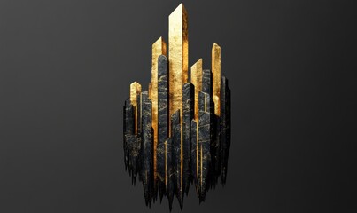 Abstract gold and black rock pillars or geometric structures illustration