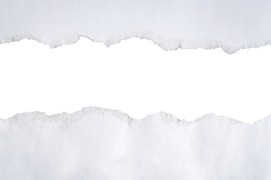 Torn white paper into half leaving a gap in the centre, on transparent background. 