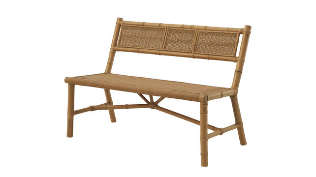 Woven bamboo bench with natural finish isolated on transparent background