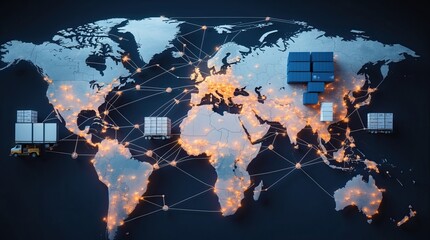 Digital world map with network connections and data hubs symbolizing global digital infrastructure