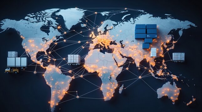 Digital world map with network connections and data hubs symbolizing global digital infrastructure