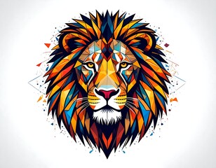 Geometric lion head, vibrant colors, polygonal style