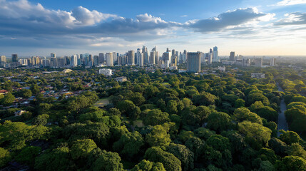 Obraz premium Aerial View of a Lively Tropical City in Gentle Sunlight