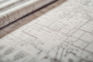 Architectural design plan on table, generative AI image