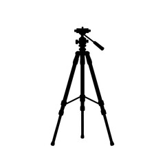 Isolated tripod on white background, black photographic equipment, stands ready to capture images. This tripod is a support for cameras with its adjustable legs ensuring stability.