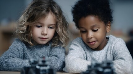 Children exploring coding and robotics together