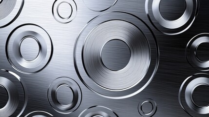 Metallic surface with circular indentations creating a textured and patterned background design element