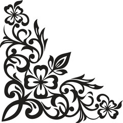 Floral ornament style corner element for frame and page decoration, elegant black vector illustration, vintage botanical swirl design for invitations, certificates, and decorative borders