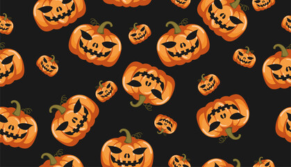 Halloween seamless pattern pumpkins vector flat design background printable textile