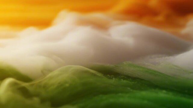 tiranga video - Abstract representation of the Indian flag using vibrant colors of orange, white, and green, swirling together in a dynamic display, evoking a sense of patriotism and unity