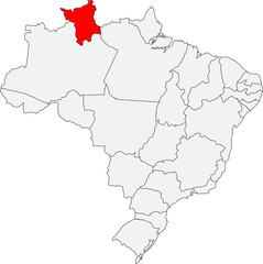 Map of Brazil highlighting the state of Roraima. Ideal for geographic studies, environmental projects, and content about the northernmost region