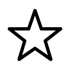 Outline of a five pointed star with a thick black border set against a white background in a simple style