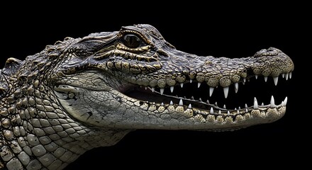 Close-up of a fearsome crocodile with sharp teeth and open mouth