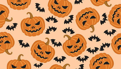 Halloween seamless pattern pumpkins vector flat design background printable textile