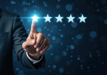 Photo of customer selects five stars for excellent service, representing high satisfaction and top quality feedback