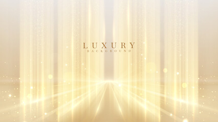 Cream stage background with golden light and glittering star effects.