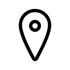 A simple black location pin icon with a circular center point indicating a specific place or destination
