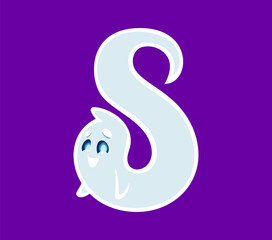 Halloween font 8 digit ghost cartoon happy character. Halloween spooky creature character font typeset numeral symbol or English ABC vector eight digit, ghost funny personage alphabet figure or number