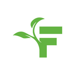 green f letter with eco friendly laef nature logo vector icon illustration