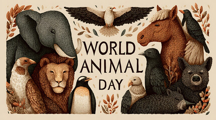 World animal day world animal day celebration with diverse wildlife creatures illustration and graphic