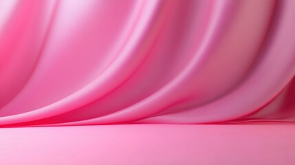 Pink fabric drapes create a soft, elegant background.