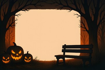 halloween background with pumpkin and bats border