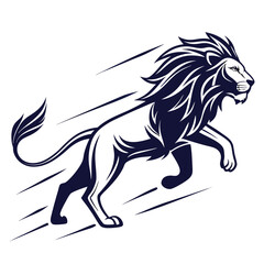 Dynamic lion in mid leap with speed lines silhouette